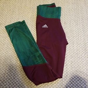 Adidas maroon and green leggings